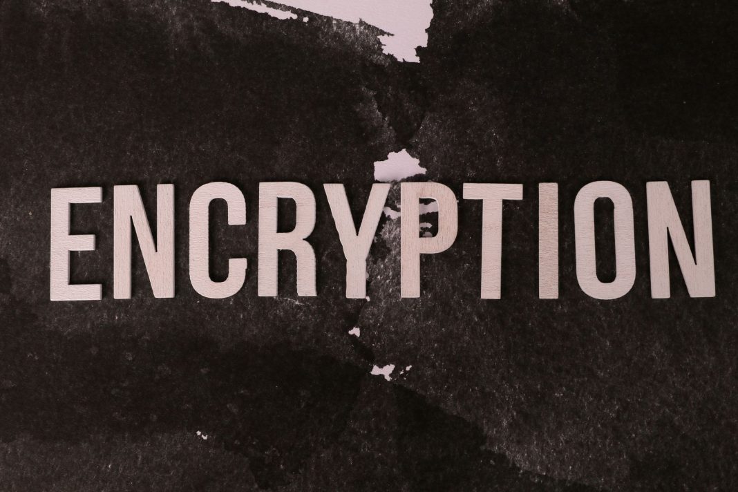 Czarno-biała abstrakcja z wyeksponowanym słowem ENCRYPTION Czarno-biała abstrakcja z wyeksponowanym słowem ENCRYPTION
